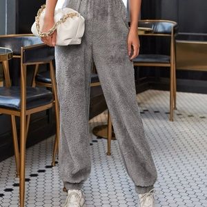 Solid Elastic Waist Teddy Pants